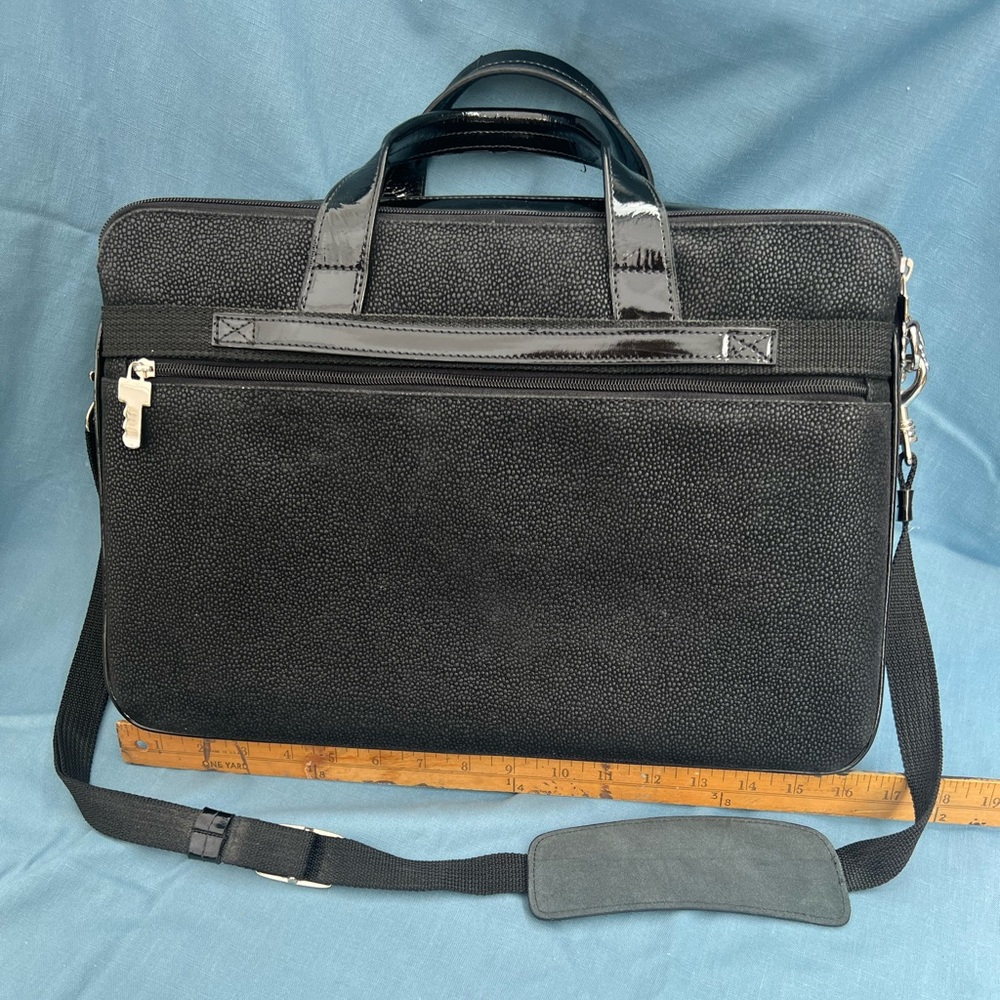 Jack Georges Triple Gusset Top Zip Nevada Patent Collection Black Leather Bag